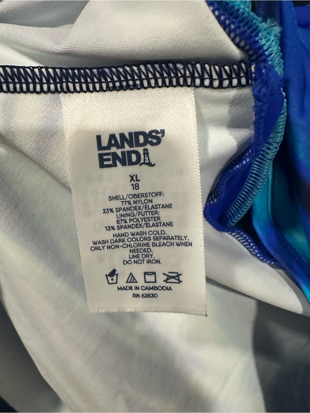 Lands End Zip Racer Back Tankini Top Swim Electric Blue Multi Swirl XL 18 - Picture 3 of 3